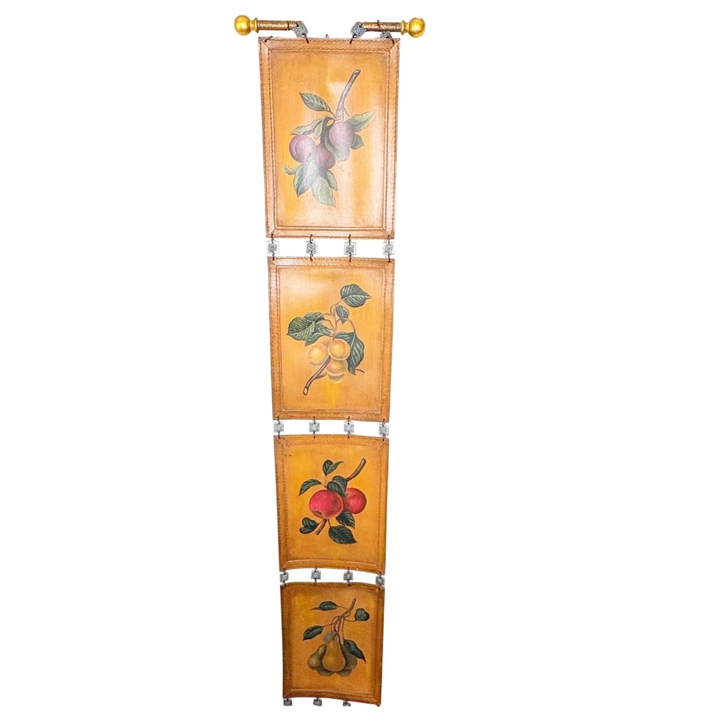 Vintage 4 Tier Fruit Botanical Wall Hanging Faux Leather 12x 68 Vertical Art - Picture 1 of 11